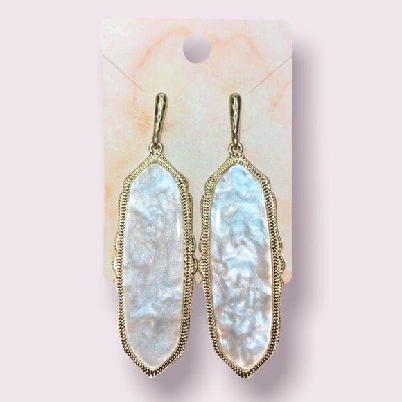 White Pearlescent Marble Stone Gold Post Earrings - Picture 1 of 6